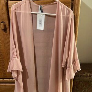 2XL Sheer Mauve Keep Me Close Curvy Kimono with Ruffle Sleeves
